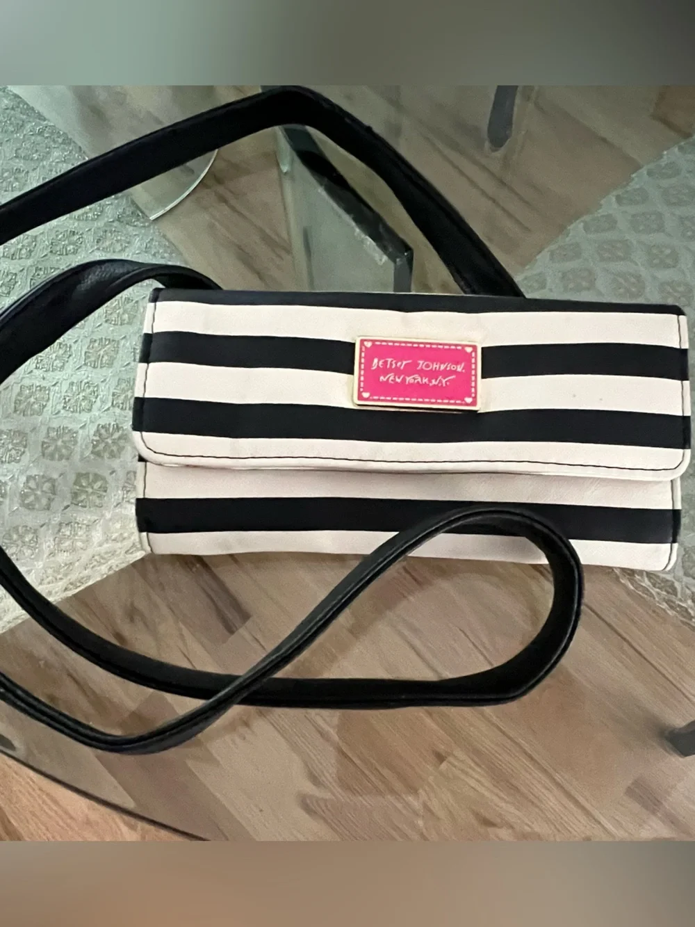 Betsey Johnson  Black & navy Stripe Crossbody Bag